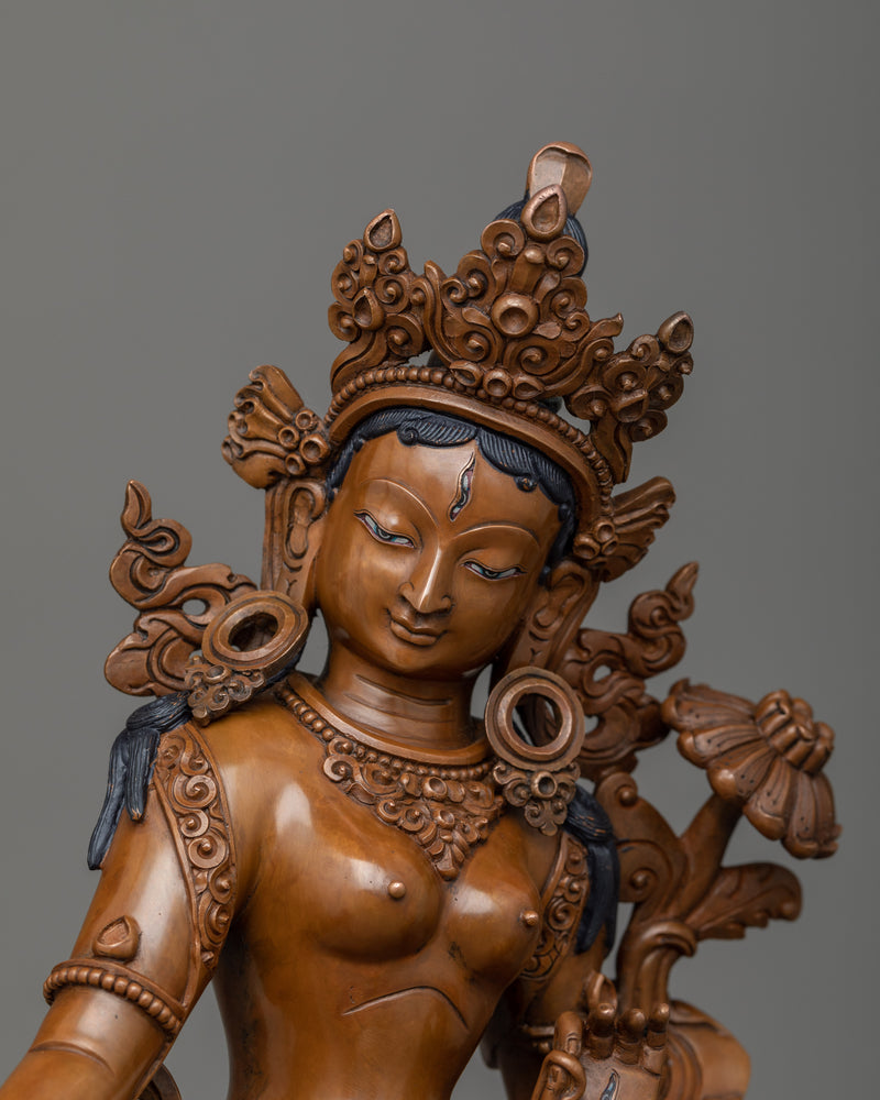 Standing Bodhisattva Statue, White Tara | Gold Gilded Female Bodhisattva Sculpture