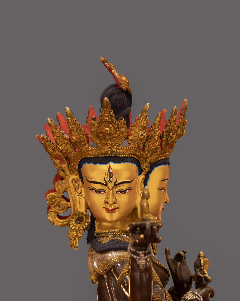 Namgyalma Deity of Longevity Sculpture | 24K Gold Gilded and Oxidized Copper