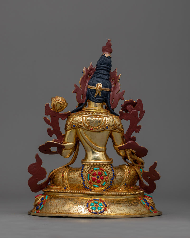 Elegant Mata Green Tara Gold Gilded Statue | Handcrafted Symbol of Protection