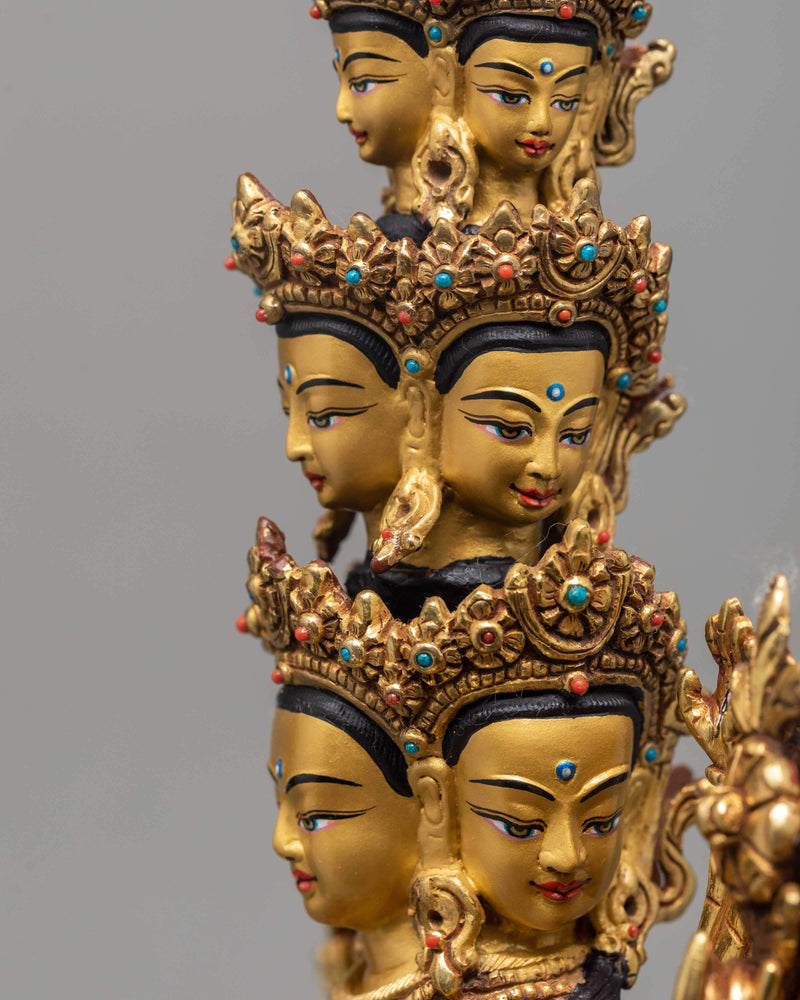 1000 Armed Chenrezig-Avalokiteshvara Statue | 24K Gold Hand Carved Himalayan Statue