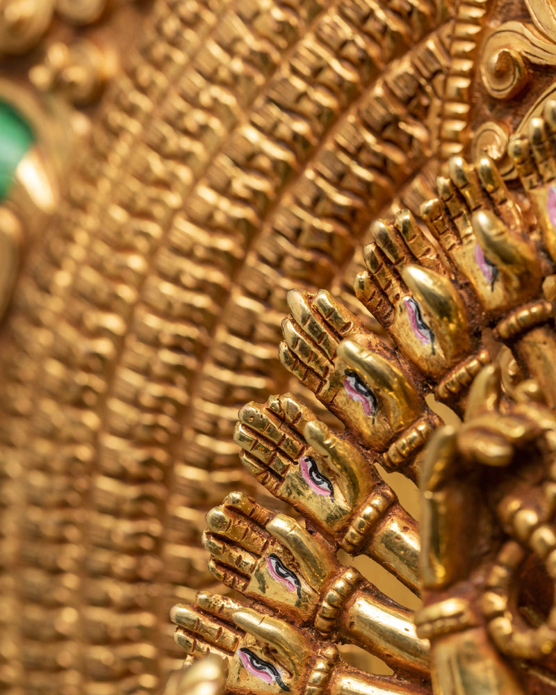 1000 Armed Chenrezig-Avalokiteshvara Statue | 24K Gold Hand Carved Himalayan Statue