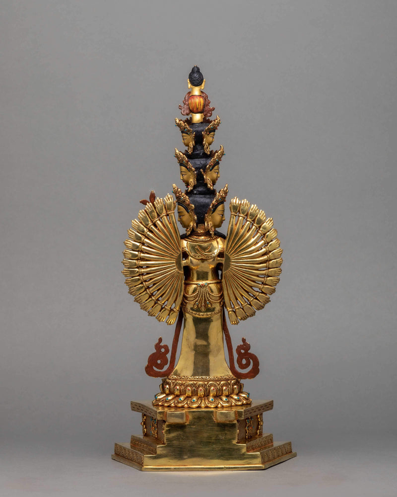 1000 Armed Chenrezig-Avalokiteshvara Statue | 24K Gold Hand Carved Himalayan Statue