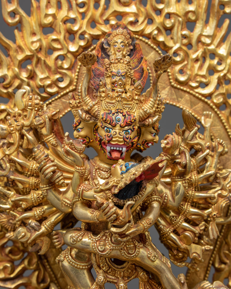 Yamantaka Yidam Statue | Traditionally Gold Gilded Buddhist Art