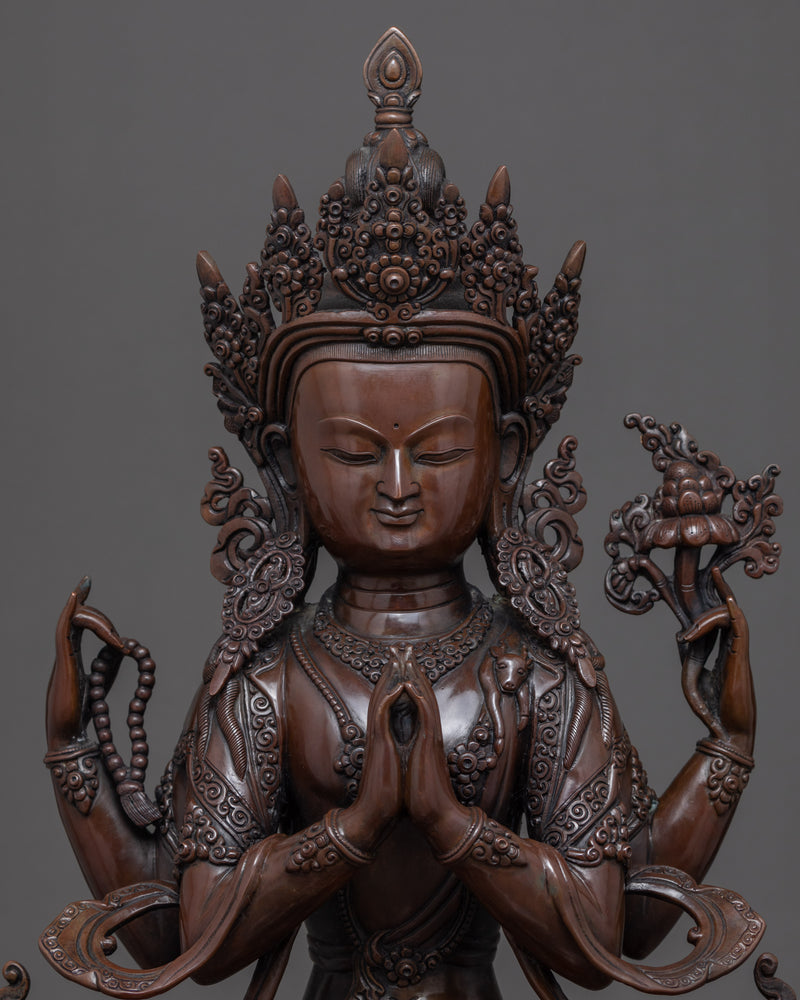 Chenrezig Tibetan Statue | Traditionally Hand Carved Buddhist Art