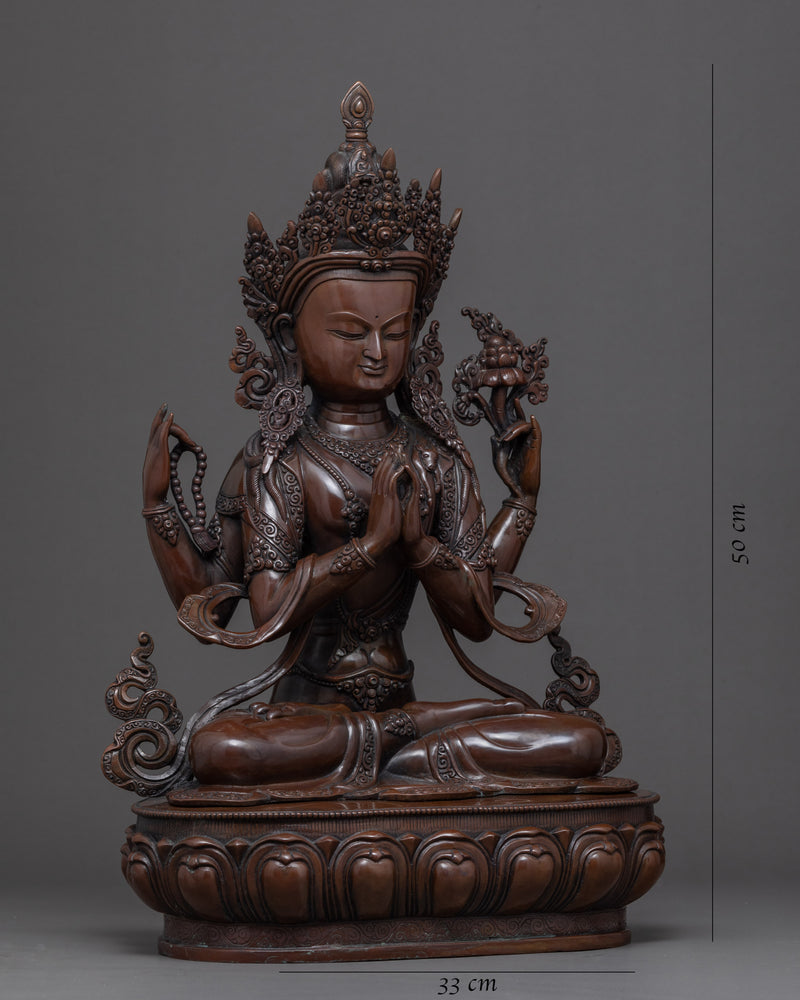 Chenrezig Tibetan Statue | Traditionally Hand Carved Buddhist Art