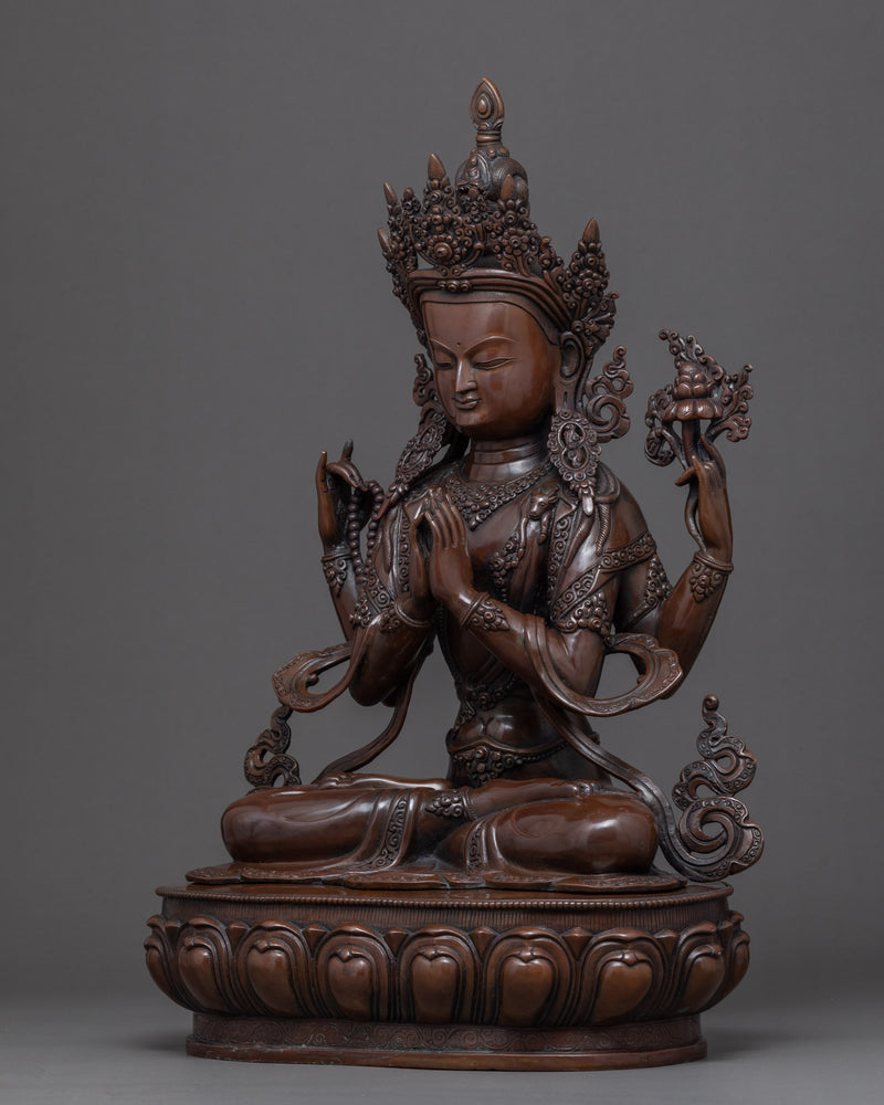 Chenrezig Tibetan Statue | Traditionally Hand Carved Buddhist Art