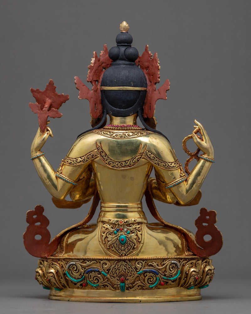 Chenrezig Gold Plated Sculpture | Traditional Himalayan Art