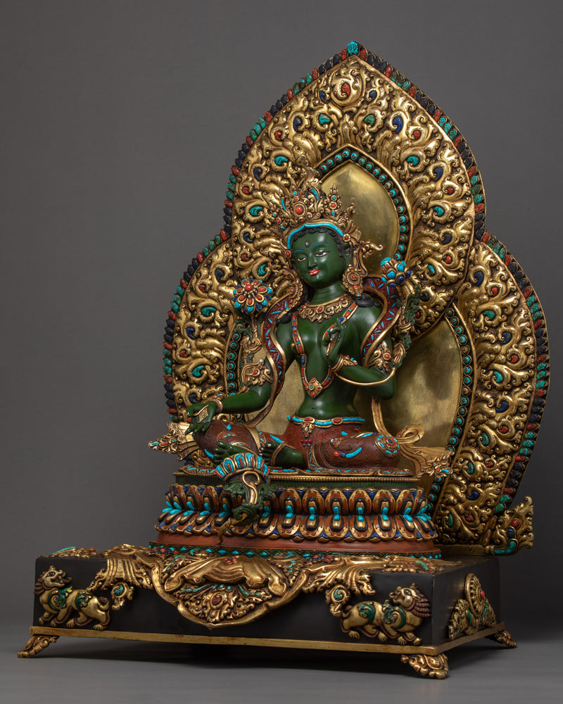 Green Tara Rare Throne Statue | Himalayan Hand-made Art