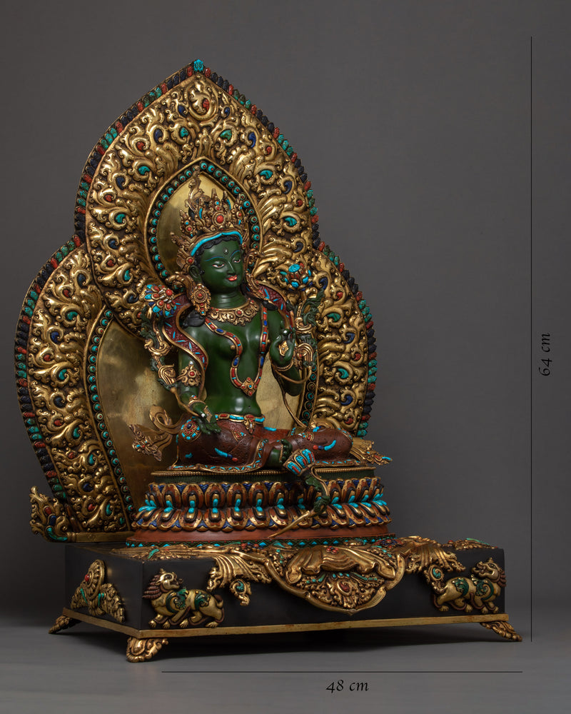 Green Tara Rare Throne Statue | Himalayan Hand-made Art