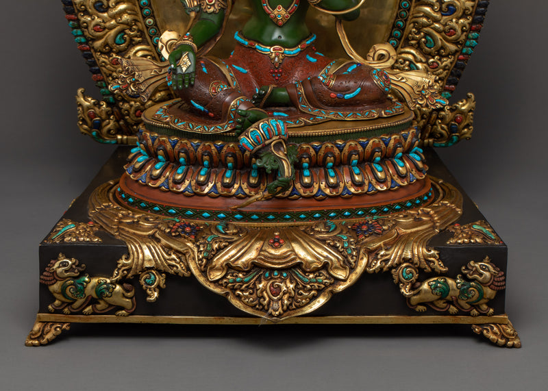 Green Tara Rare Throne Statue | Himalayan Hand-made Art