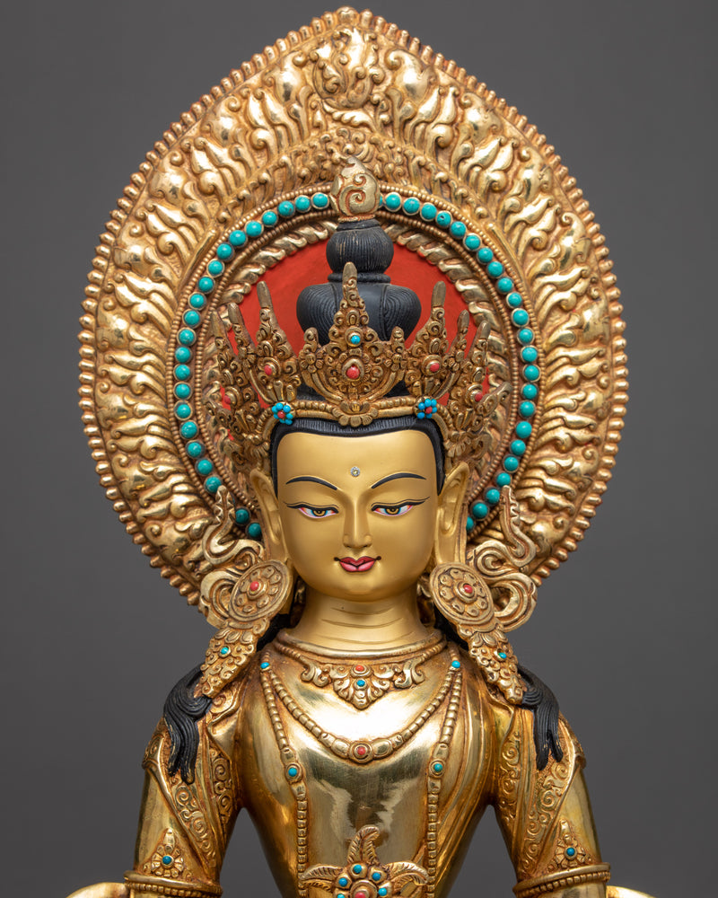 Long Life Buddha Amitayus Sculpture | Hand carved Gold Gilded Art