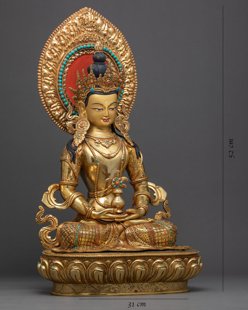 Long Life Buddha Amitayus Sculpture | Hand carved Gold Gilded Art