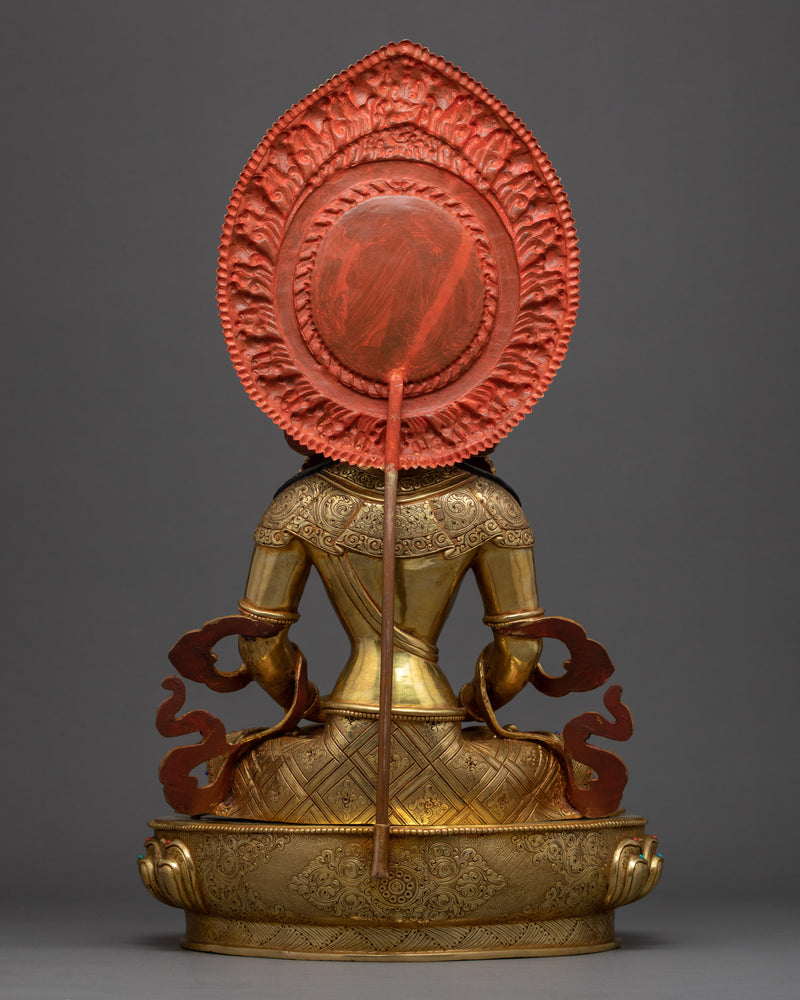 Long Life Buddha Amitayus Sculpture | Hand carved Gold Gilded Art