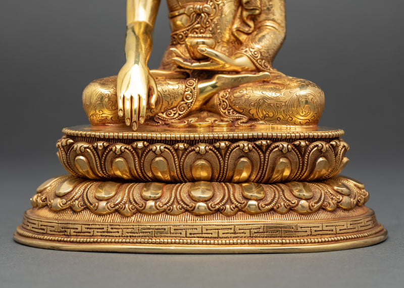 Shakyamuni Buddha Meditation Sculpture | Gold Plated Himalayan Art