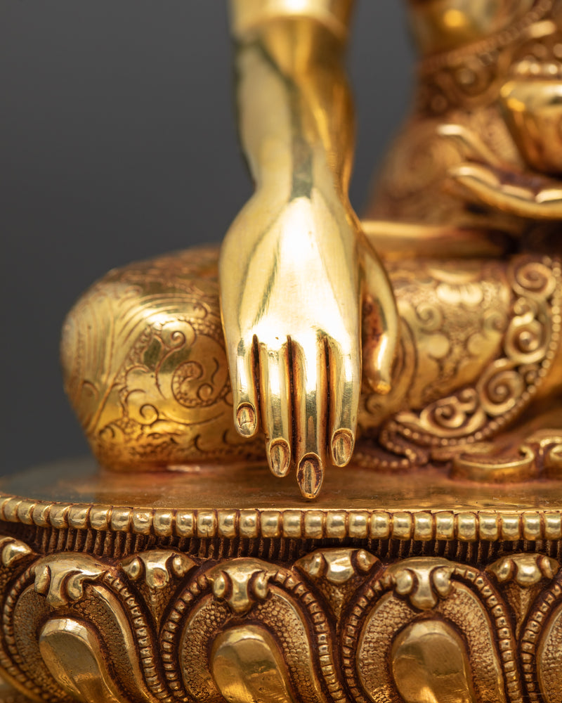 Shakyamuni Buddha Meditation Sculpture | Gold Plated Himalayan Art