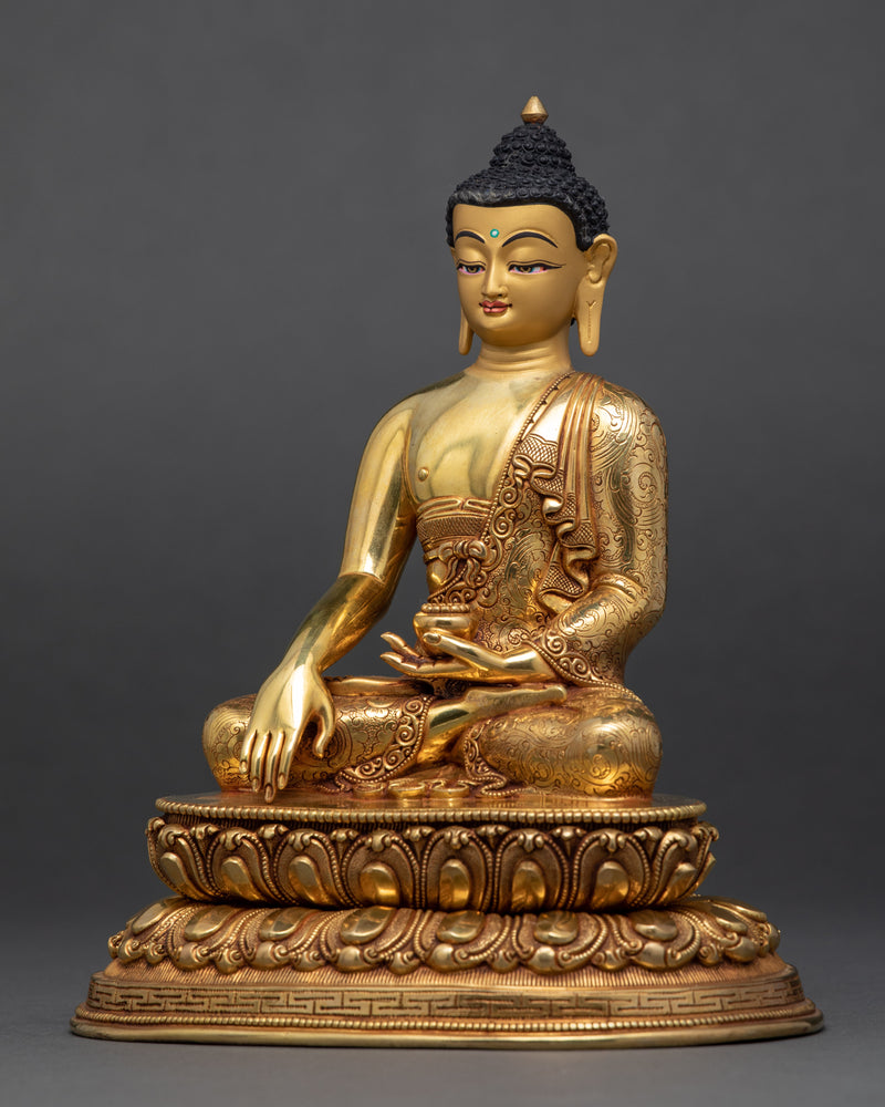 Shakyamuni Buddha Meditation Sculpture | Gold Plated Himalayan Art