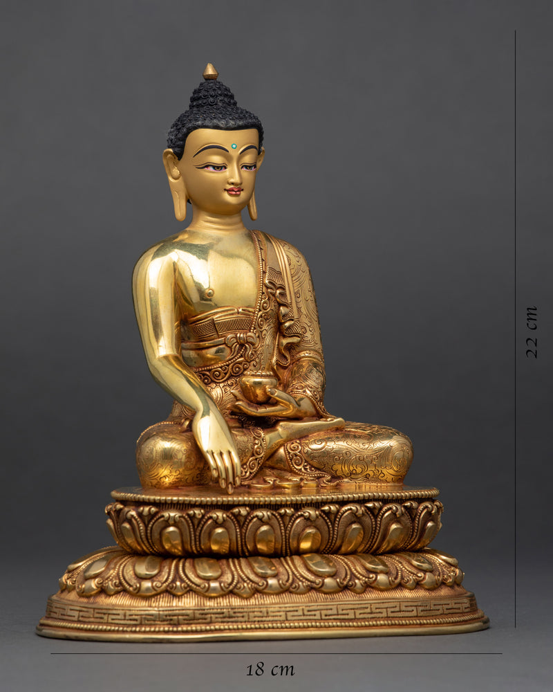 Shakyamuni Buddha Meditation Sculpture | Gold Plated Himalayan Art