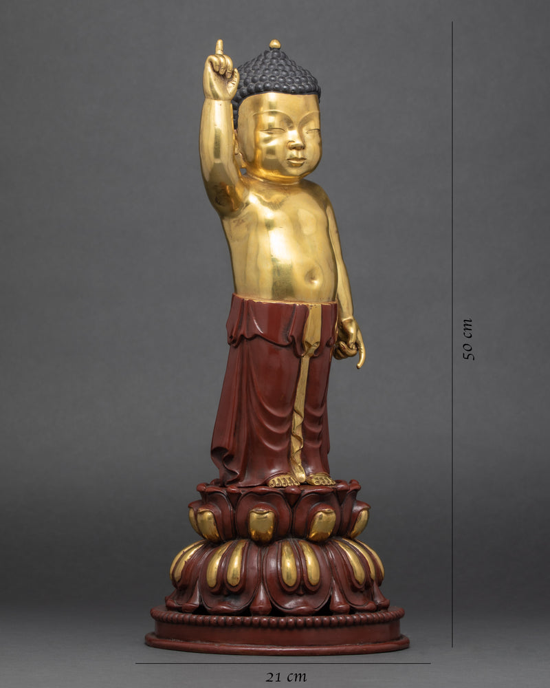 Standing Shakyamuni Buddha Sculpture | 24K Gold Hand Carved Statue