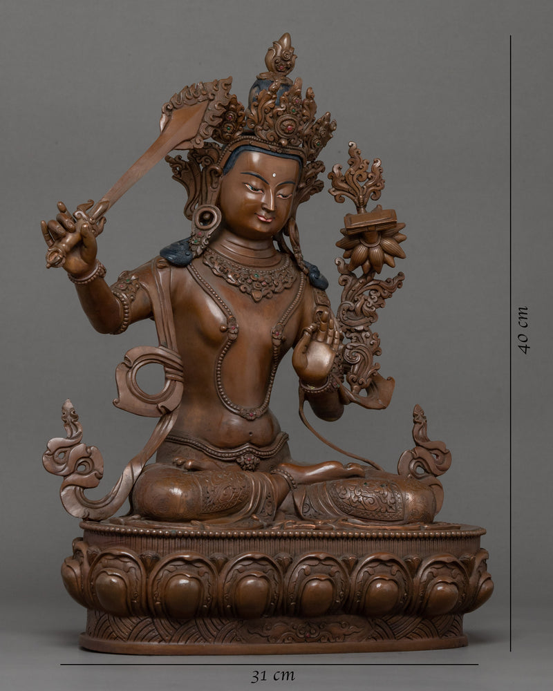 Manjushri Buddha Sculpture | Hand-Carved Bodhisattva Artwork