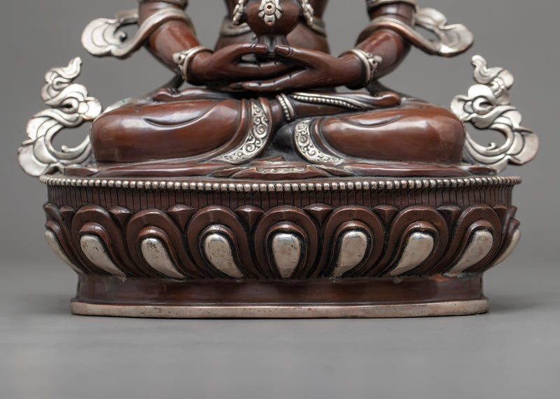 Buddha Amitayus Sculpture | Tibetan Art Plated with Silver