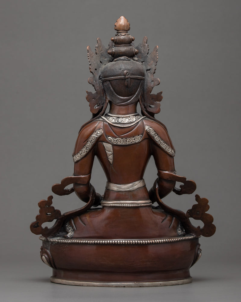 Buddha Amitayus Sculpture | Tibetan Art Plated with Silver