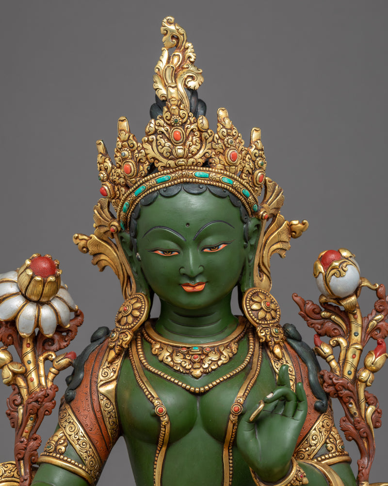 Tibetan Statue Green Tara | Traditionally Hand-Carved Artwork