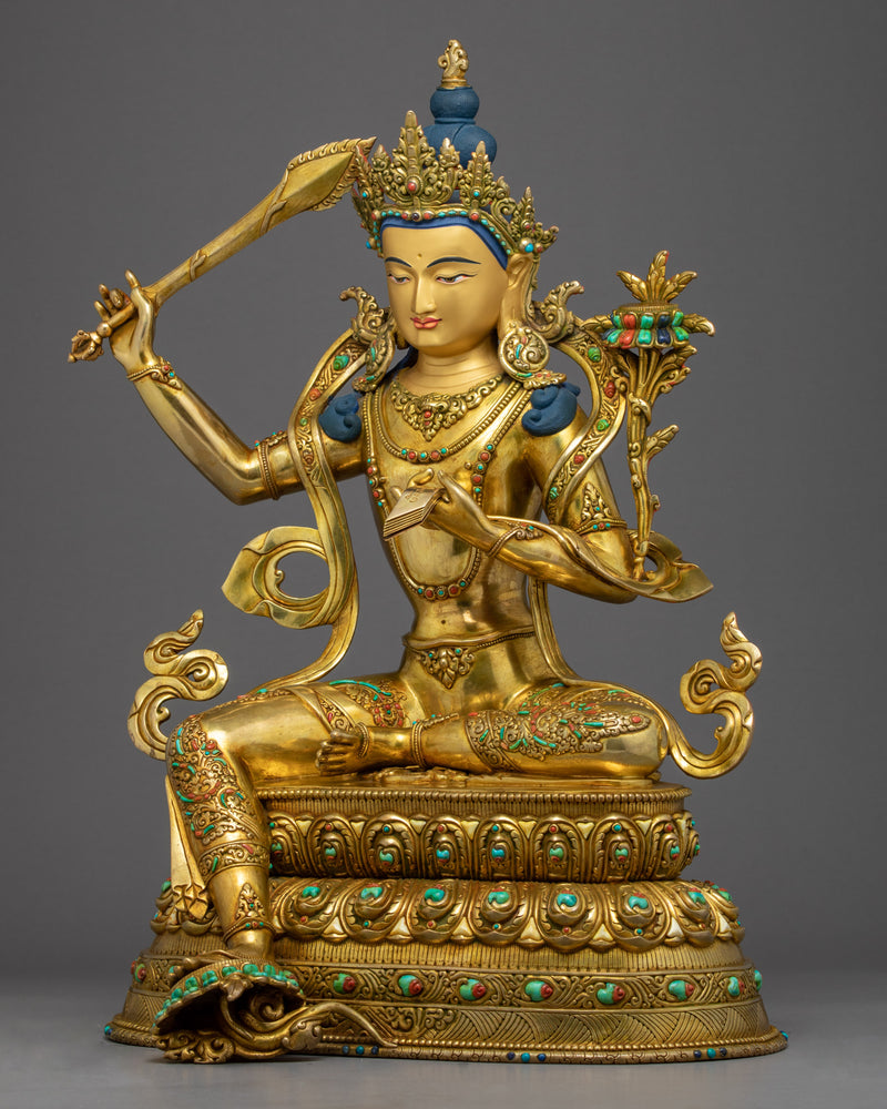 Tibetan Manjushri Gold Statue | Himalayan Art of Nepal