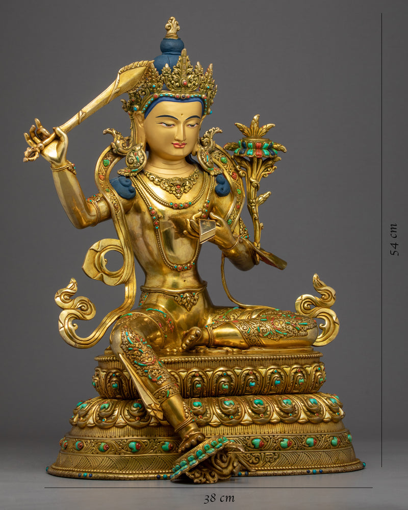 Tibetan Manjushri Gold Statue | Himalayan Art of Nepal