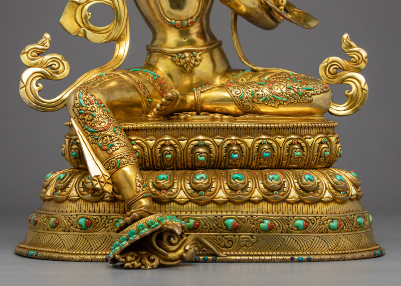 Tibetan Manjushri Gold Statue | Himalayan Art of Nepal