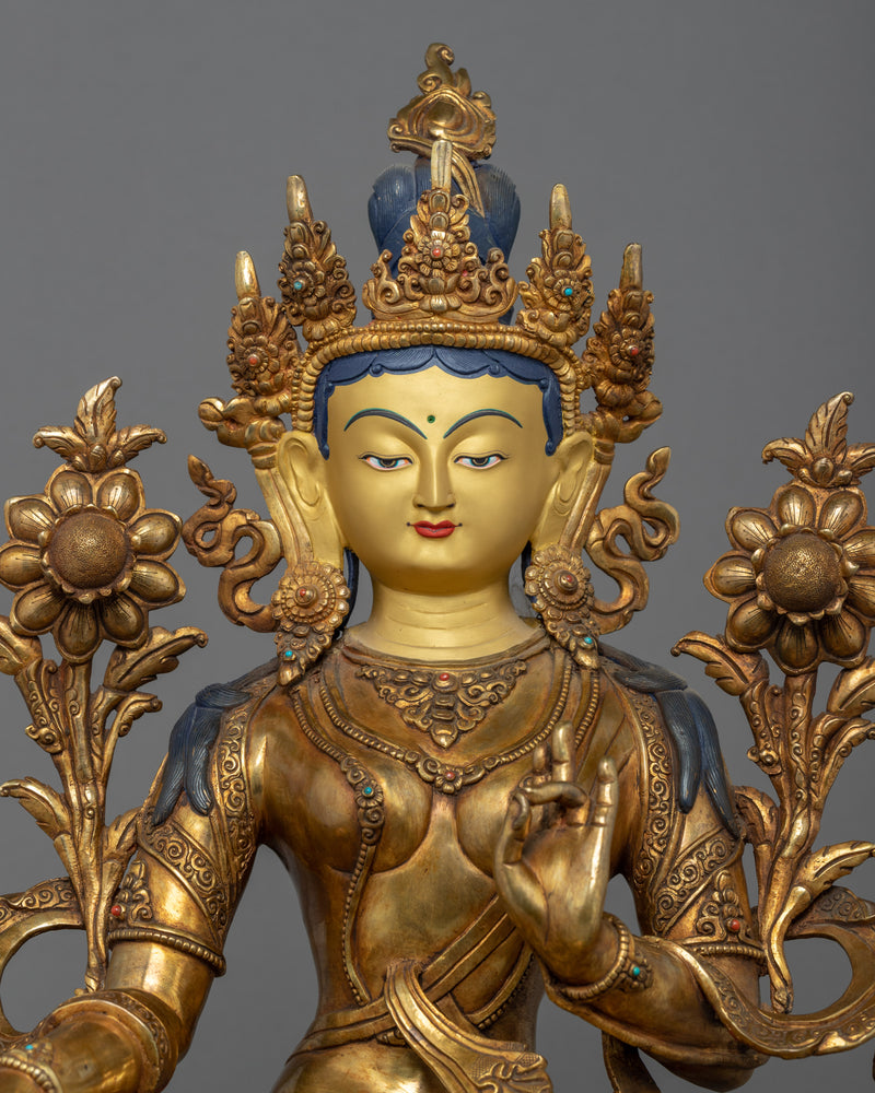 Green Tara Gold Plated Statue | Female Buddha of Compassion