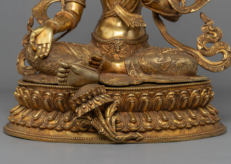 Green Tara Gold Plated Statue | Female Buddha of Compassion