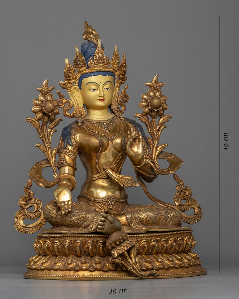 Green Tara Gold Plated Statue | Female Buddha of Compassion