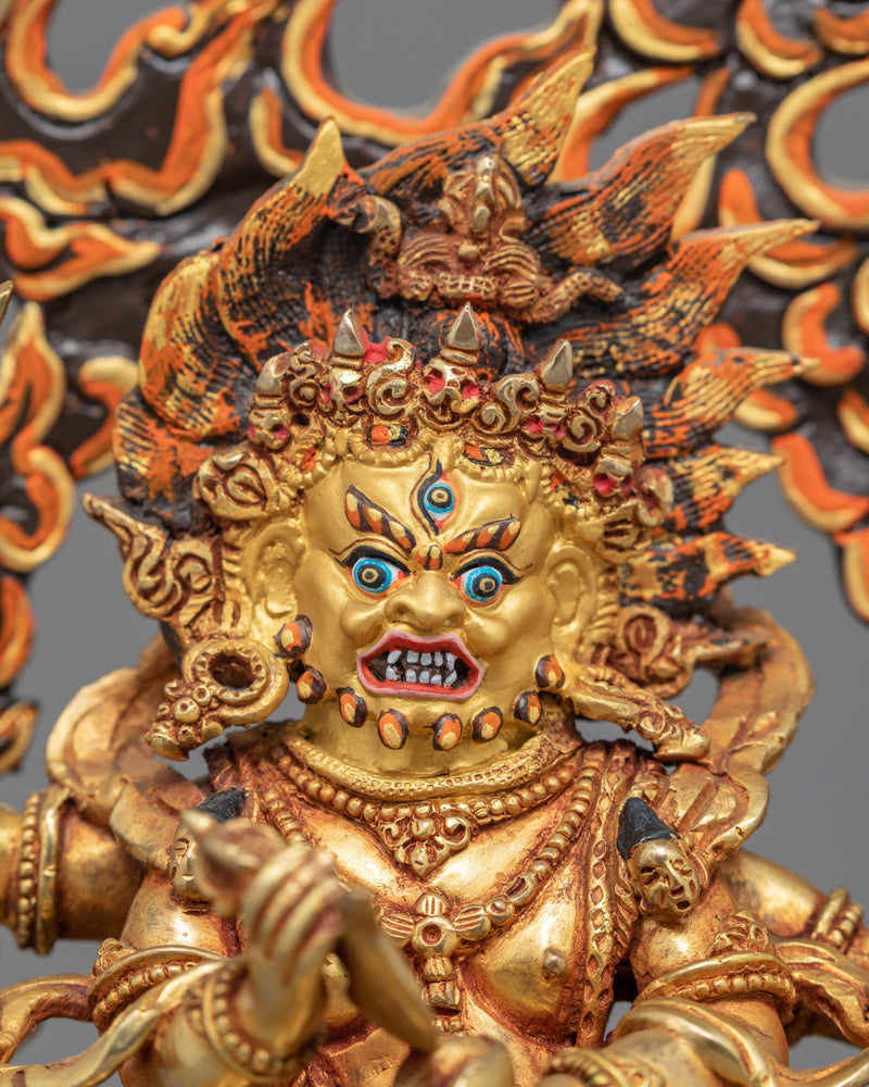 4 Armed Mahakala | 24K Gold Hand Carved Statue