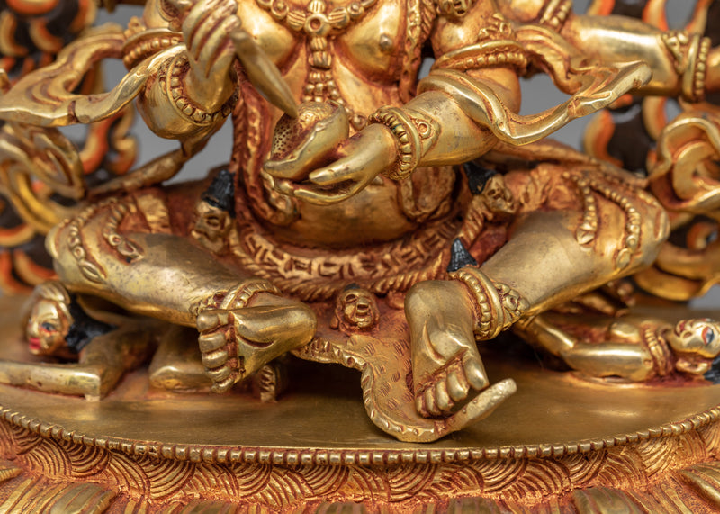 4 Armed Mahakala | 24K Gold Hand Carved Statue