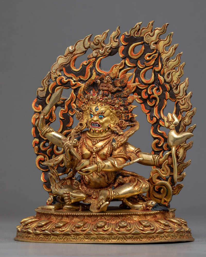 4 Armed Mahakala | 24K Gold Hand Carved Statue