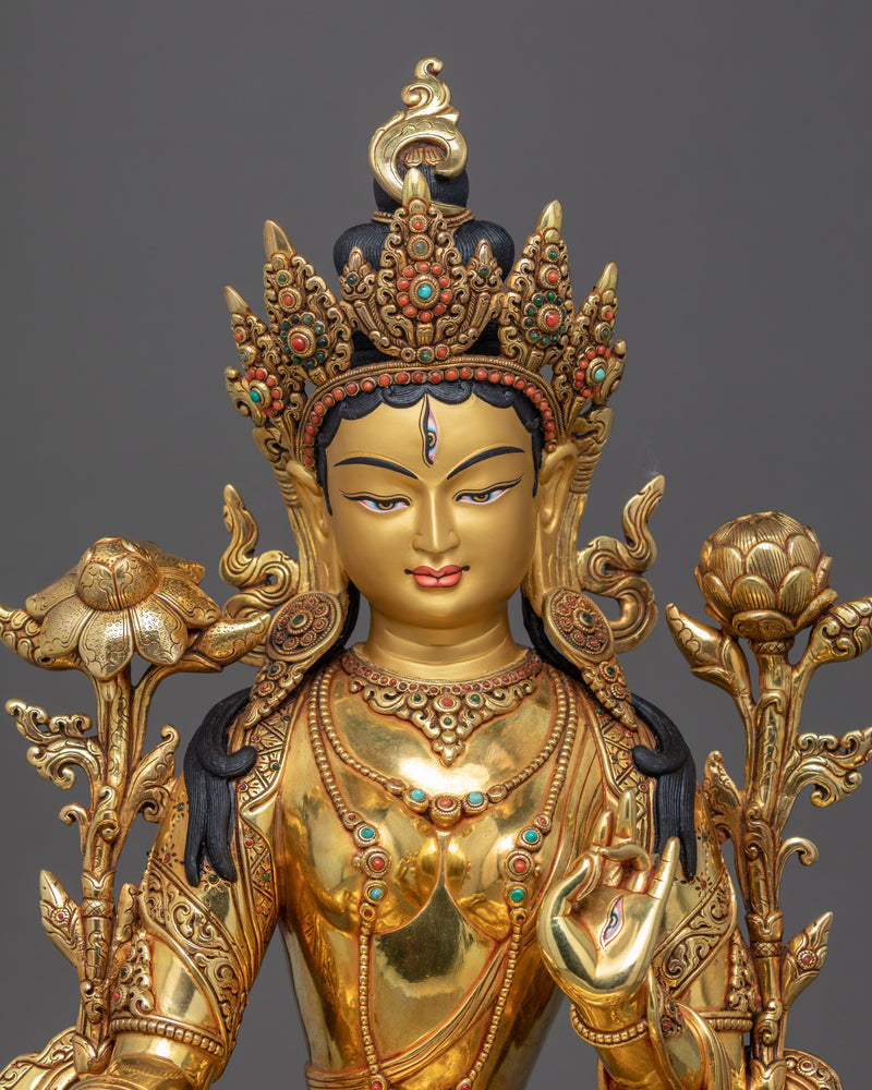 White Tara Healing Deity Statue | Gold Plated Artwork of Nepal