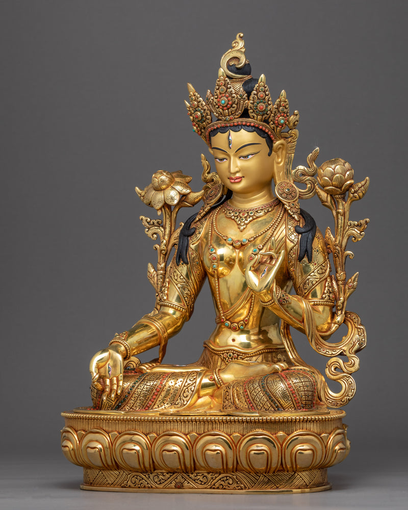 White Tara Healing Deity Statue | Gold Plated Artwork of Nepal