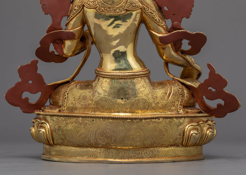 Tibetan Sculpture Green Tara | Gold Plated Himalayan Art