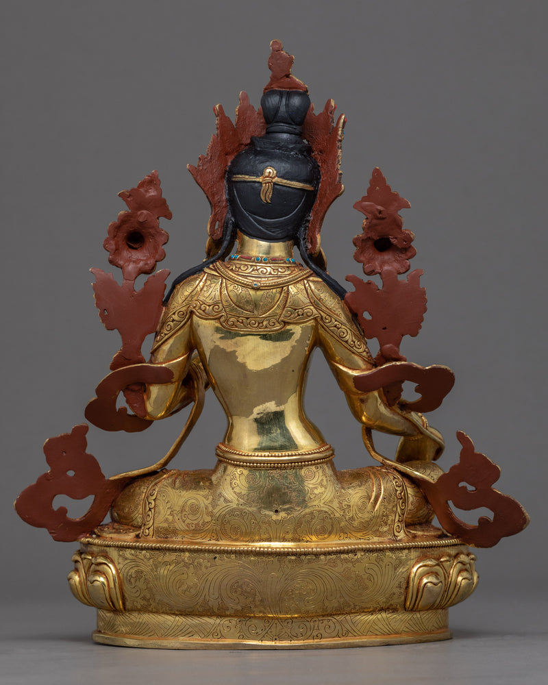 Tibetan Sculpture Green Tara | Gold Plated Himalayan Art