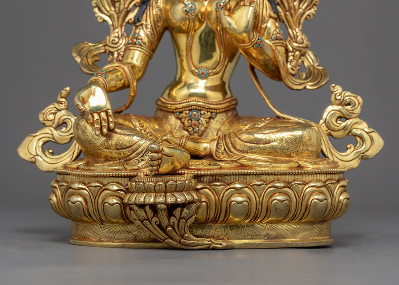 Tibetan Sculpture Green Tara | Gold Plated Himalayan Art