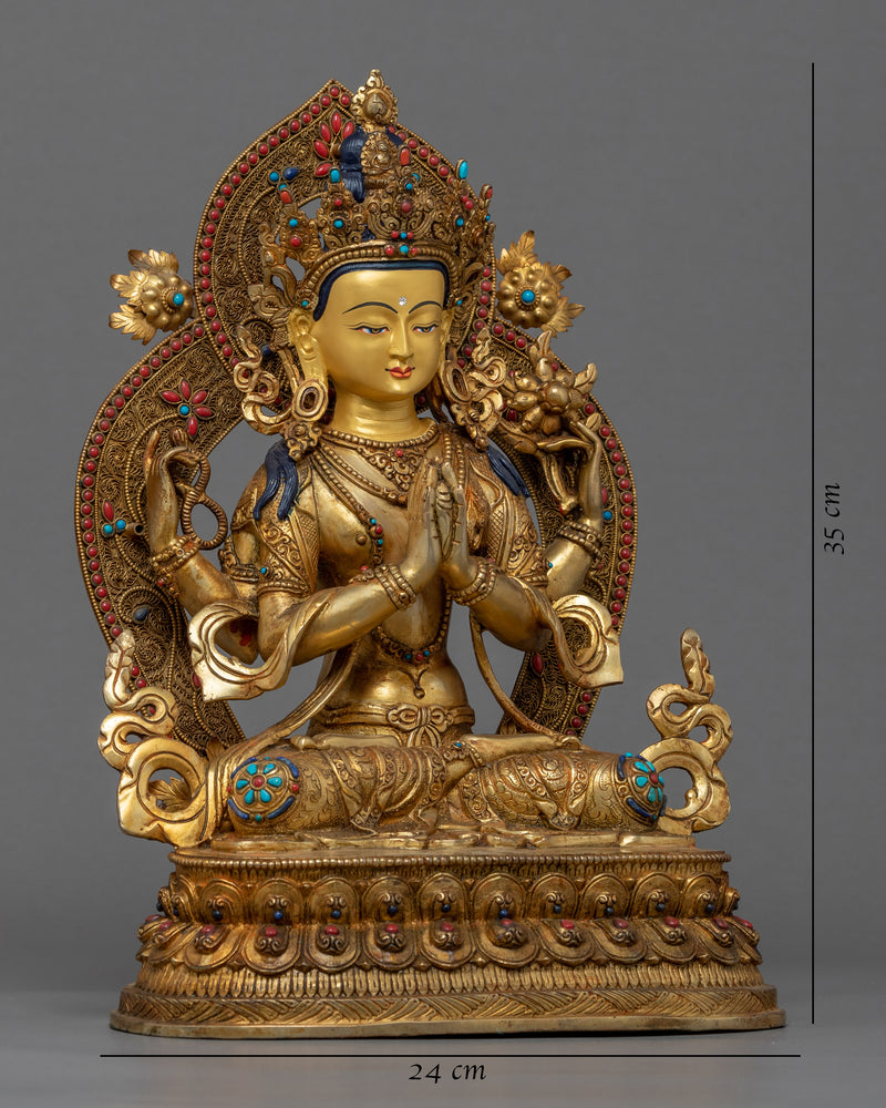 4 Arm Chenrezig Himalayan Sculpture | Traditional Tibetan Art