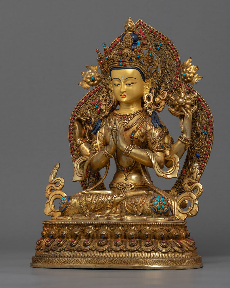 4 Arm Chenrezig Himalayan Sculpture | Traditional Tibetan Art