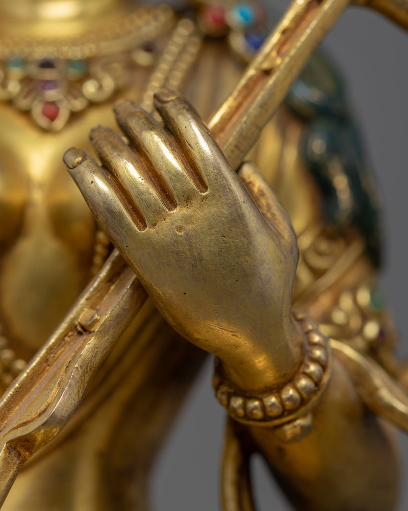 Saraswati Goddess Statue | 24K Gold Hand Carved Statue