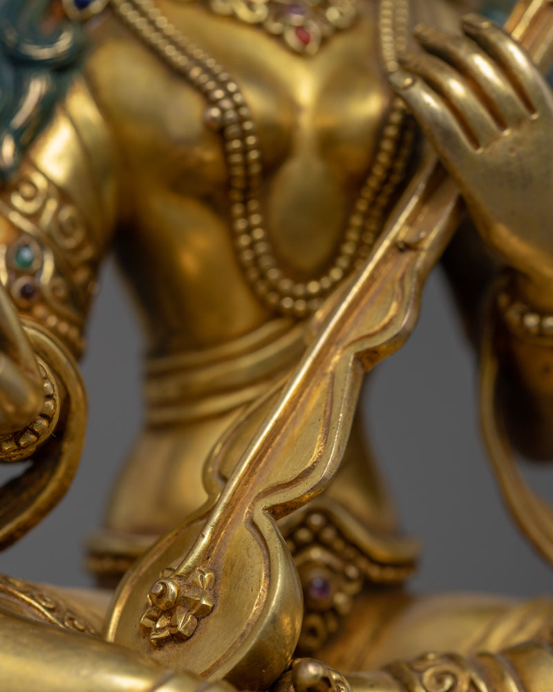 Saraswati Goddess Statue | 24K Gold Hand Carved Statue