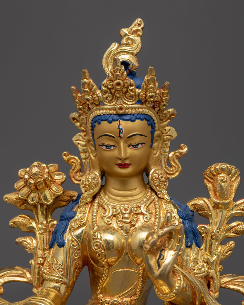 White Tara Gold Sculpture | Traditional Himalayan Sculpture