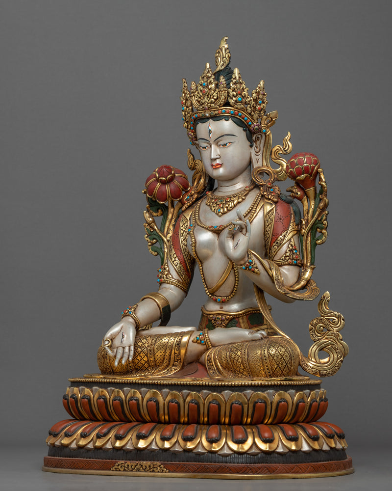 Buddhist White Tara Statue | Rare Traditional Art of Nepal