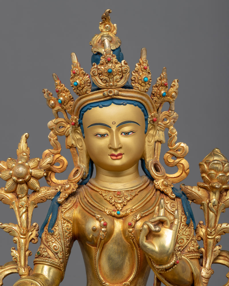 Statue of Green Tara Nepal | Mother Tara Statue | 24k Gold Gilded