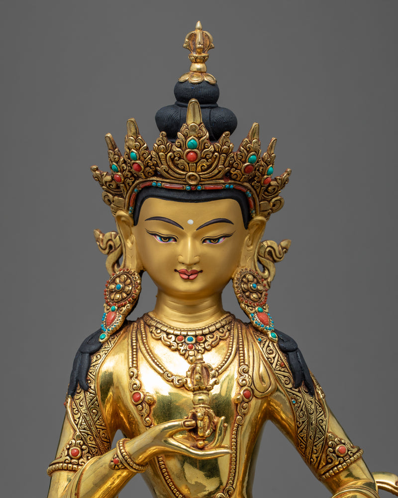 Tibetan Vajrasattva Statue | Gold Gilded Traditional Art