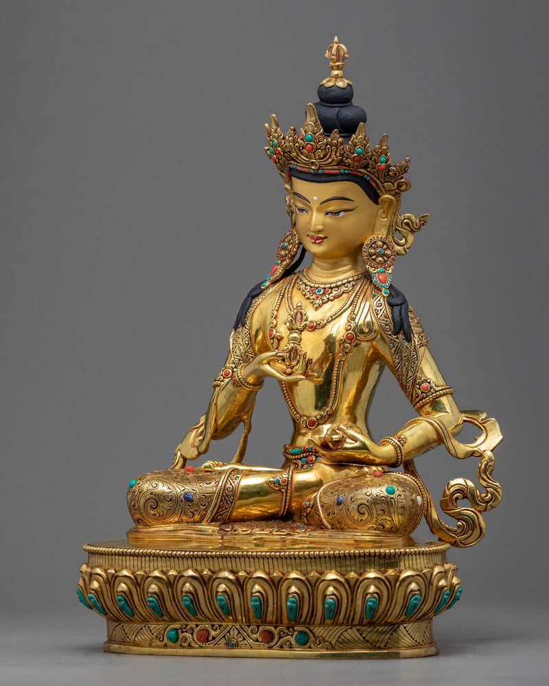 Tibetan Vajrasattva Statue | Gold Gilded Traditional Art