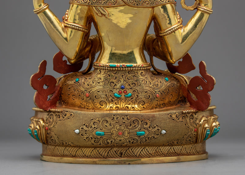 4 Arm Chenrezig Statue | Gold Gilded | Boddhisattva of Compassion